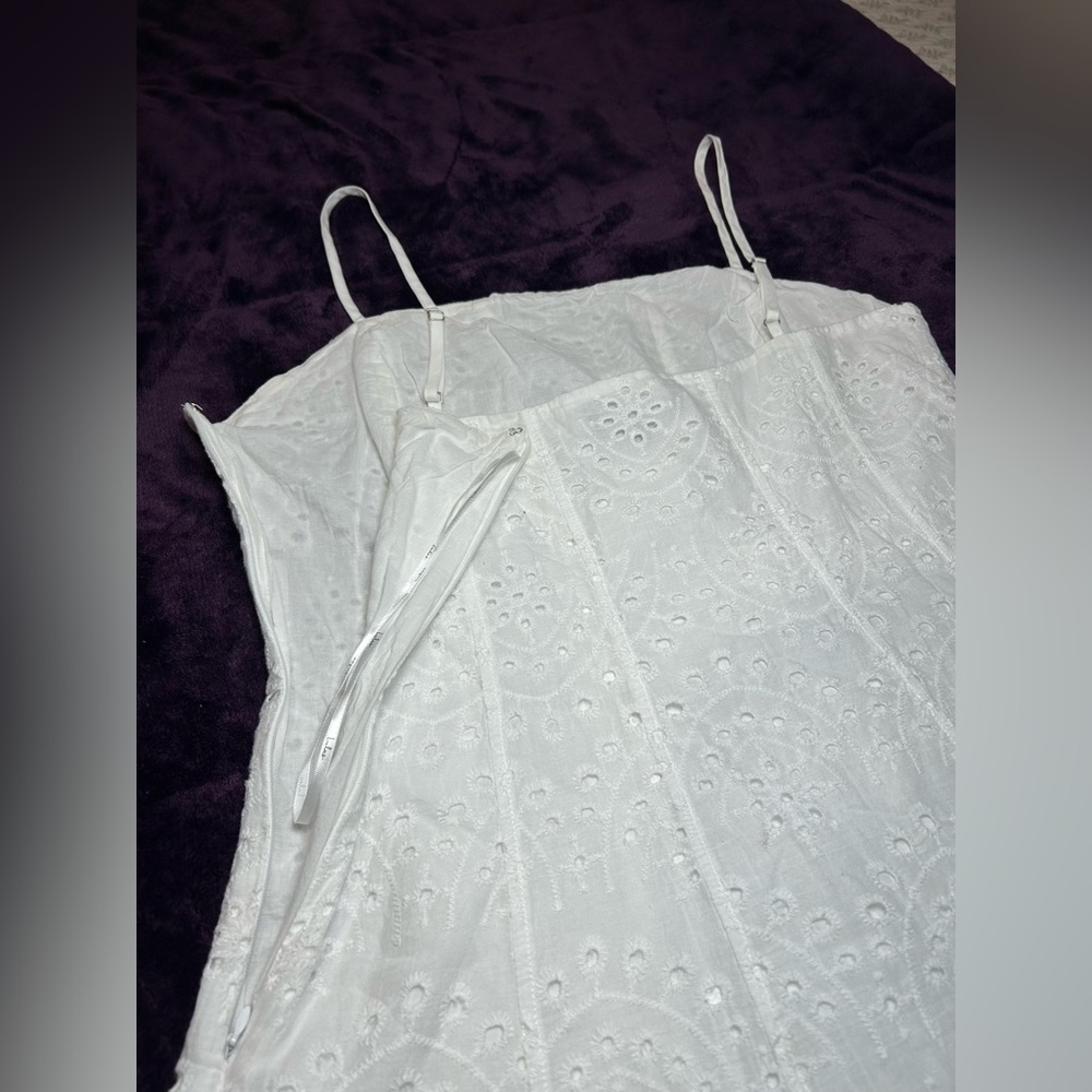 Summer  Lulus Cutie White Eyelet Embroidered Sleeveless Mini Dress 100% Cotton - Picture 4 of 9